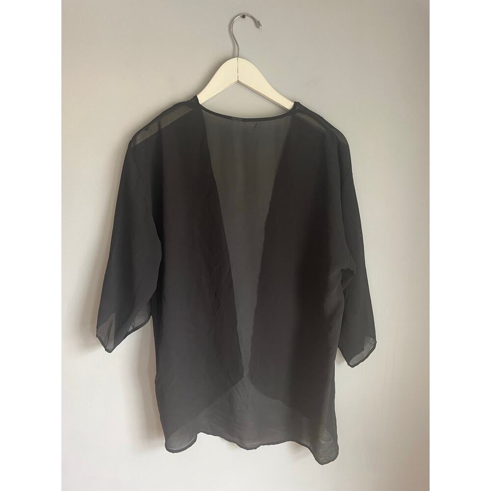 Black Whimsigoth sheer kimono 3/4 length sleeves Cardigan Witchy Boho Flowy Med - Picture 2 of 2